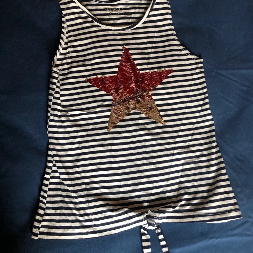 Striped Tank Top with Sequin Star - Black & White Size L (10/12)